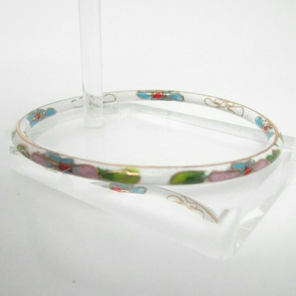 Vintage white cloisonné bangle bracelet - Picture 2 of 3